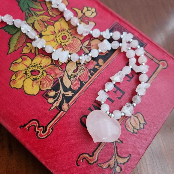 Rose Quartz Natural Stone Heart Necklace Chocker - Picture 5 of 7